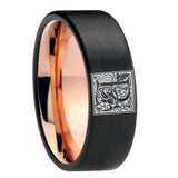 8mm-Pipe-Cut-Black-and-Rose-Gold-Tungsten-Floral-Initial-Letter-P,-Monogram-Wedding-Bands