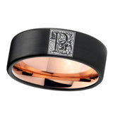 8mm-Pipe-Cut-Black-and-Rose-Gold-Tungsten-Floral-Initial-Letter-P,-Monogram-Wedding-Bands