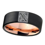 8mm-Pipe-Cut-Black-and-Rose-Gold-Tungsten-Floral-Initial-Letter-X,-Monogram-Wedding-Bands