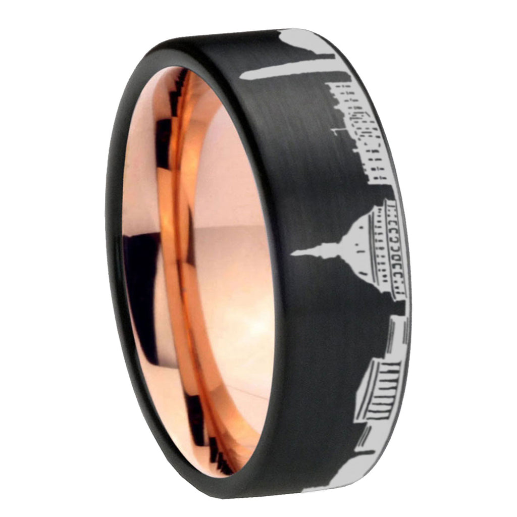 DC Washington City Pipe Cut Black Tungsten Rose Gold Ring