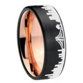 CA San Francisco City Pipe Cut Black Tungsten Rose Gold Ring