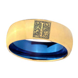 8mm-Dome-Gold-and-Blue-Tungsten-Floral-Initial-Letter-I,-Monogram-Engraved-Ring