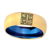 8mm-Dome-Gold-and-Blue-Tungsten-Floral-Initial-Letter-J,-Monogram-Engraved-Ring