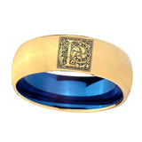 8mm-Dome-Gold-and-Blue-Tungsten-Floral-Initial-Letter-L,-Monogram-Engraved-Ring