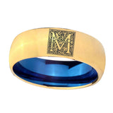 8mm-Dome-Gold-and-Blue-Tungsten-Floral-Initial-Letter-M,-Monogram-Engraved-Ring