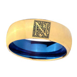 8mm-Dome-Gold-and-Blue-Tungsten-Floral-Initial-Letter-N,-Monogram-Engraved-Ring
