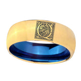 8mm-Dome-Gold-and-Blue-Tungsten-Floral-Initial-Letter-Q,-Monogram-Engraved-Ring