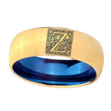 8mm-Dome-Gold-and-Blue-Tungsten-Floral-Initial-Letter-Z,-Monogram-Engraved-Ring