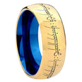 8mm Lord Of The Ring Dome Blue Gold Engravable Mens Ring