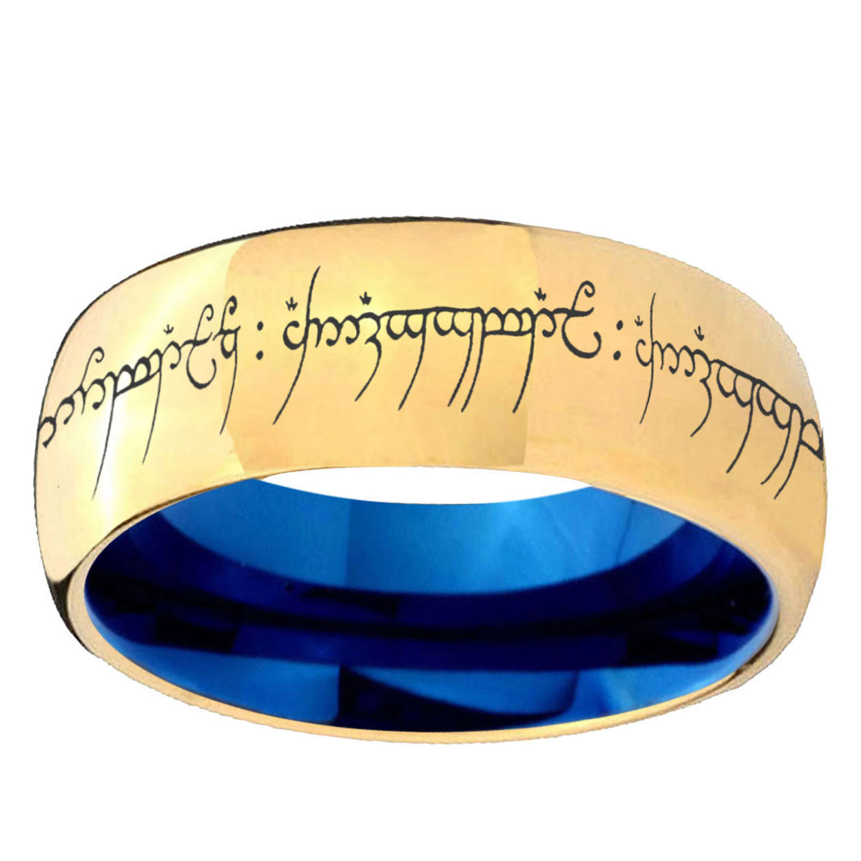 Lord Of The Ring Dome Blue Gold Engravable Mens Ring