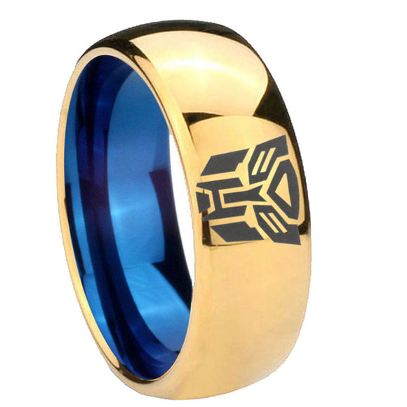 8mm Transformers Autobot Dome Blue Gold Mens Comfort Wedding Band