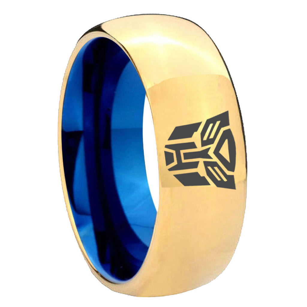 8mm Transformers Autobot Dome Blue Gold Mens Comfort Ring