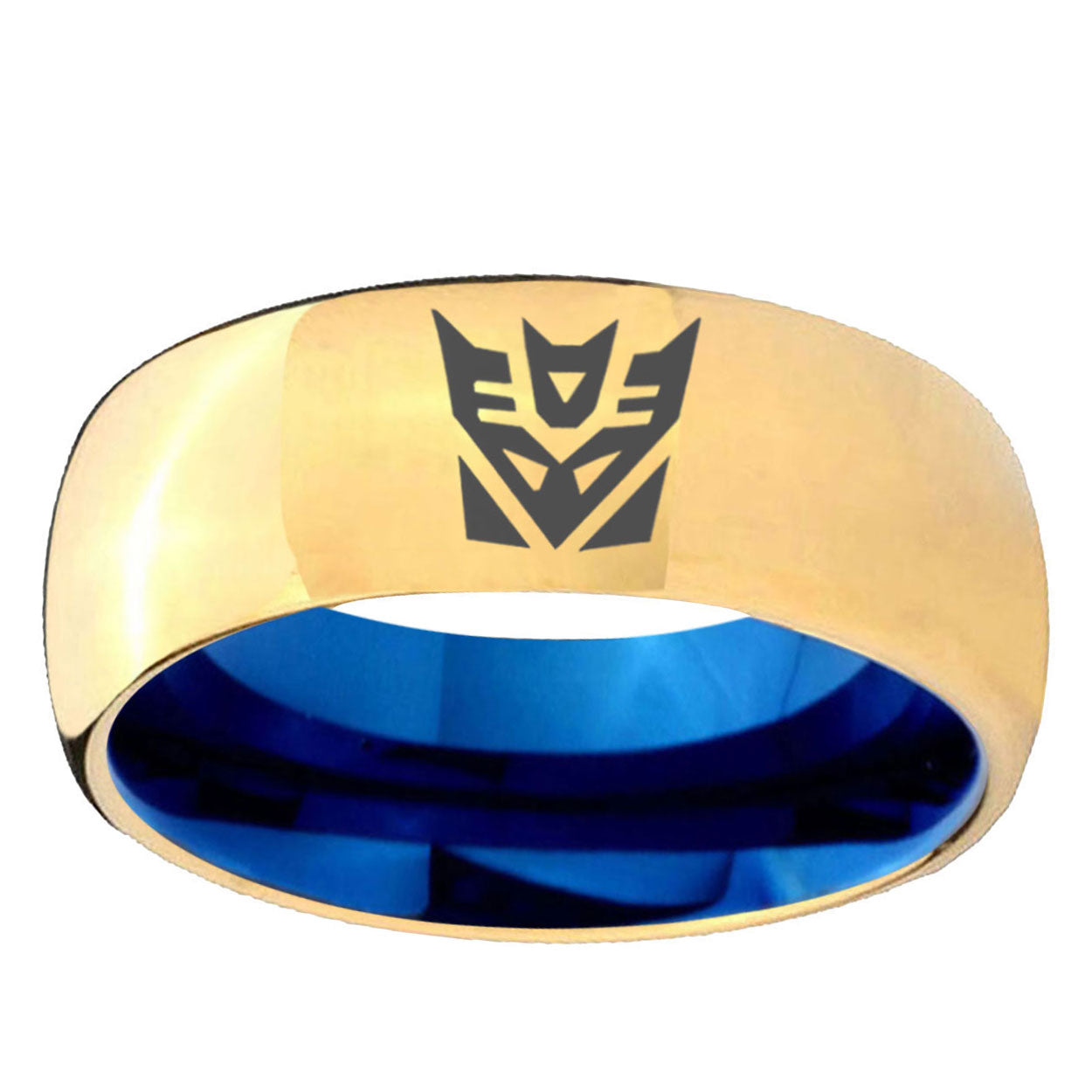 Decepticon Transformers Dome Gold Blue Tungsten Ring