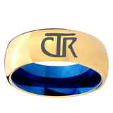 8mm CTR Dome Gold Blue Tungsten Carbide Wedding Ring
