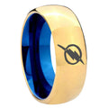8mm Flash Dome Blue Gold Tungsten Mens Comfort Wedding Band