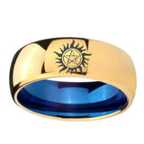 8mm Supernatural Dome Blue Gold Mens Ring Wedding