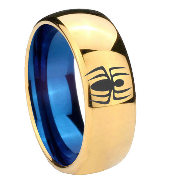 8mm-Spiderman-Dome-Gold-Blue-Tungsten-Carbide-Wedding-Ring