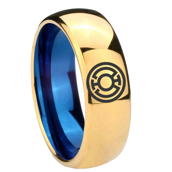 8mm Blue Lantern Dome Blue Gold Mens Ring Wedding
