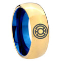 8mm Blue Lantern Dome Blue Gold Tungsten Mens Ring Wedding