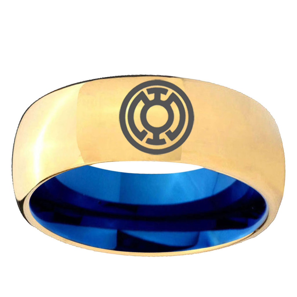 Blue Lantern Dome Blue Gold Tungsten Mens Ring Wedding