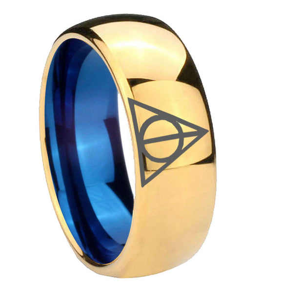 8mm-Deathly-Hallows-Dome-Gold-Blue-Tungsten-Carbide-Wedding-Ring