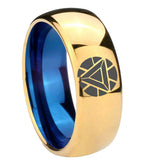 8mm Iron Man Art Reactor Dome Blue Gold Engravable Mens Rings