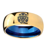 8mm Iron Man Art Reactor Dome Blue Gold Engravable Mens Rings