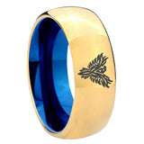 8mm Phoenix Dome Gold Blue Tungsten Carbide Wedding Ring