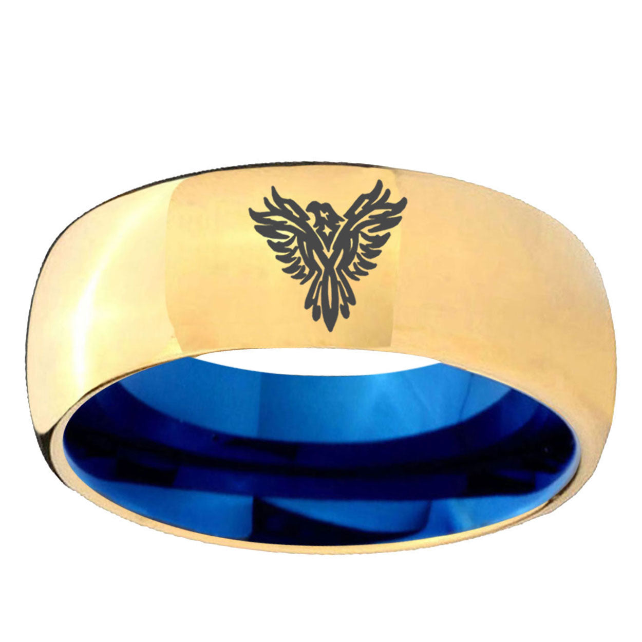 Phoenix Dome Gold Blue Tungsten Carbide Wedding Ring