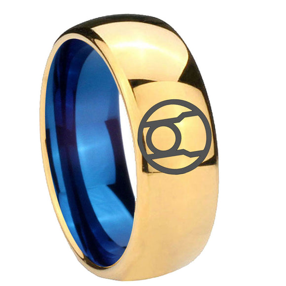 8mm Red Lantern Dome Blue Gold Mens Engraved Wedding Bands