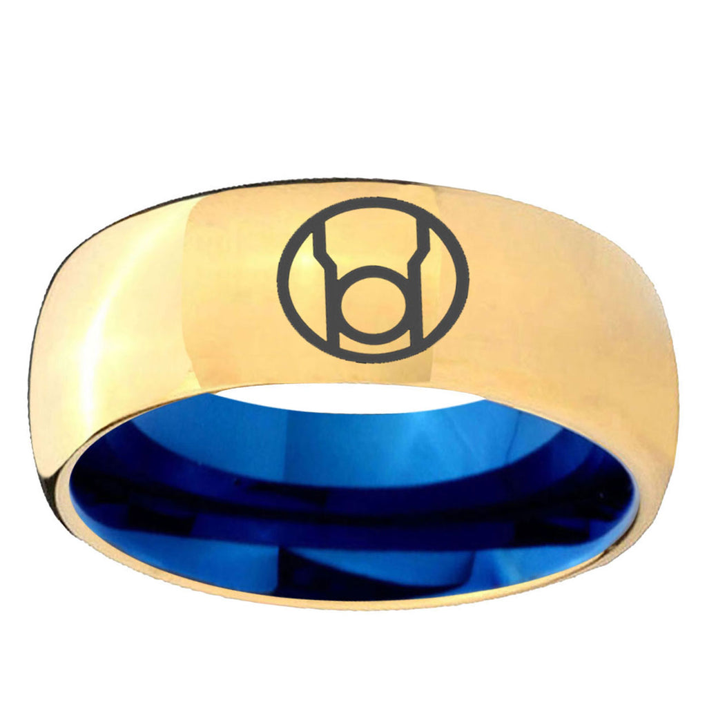 Red Lantern Dome Blue Gold Mens Engraved Wedding Bands