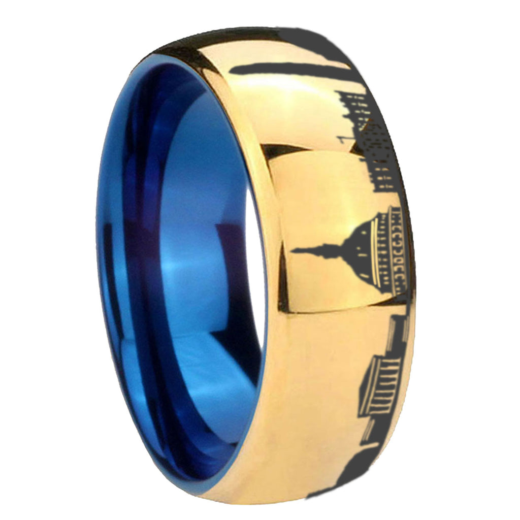 DC Washington City Dome Polish Gold Tungsten Blue Plated Ring