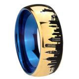 8mm NY New York City Dome Polish Gold Tungsten Blue Plated Inside Mens Ring