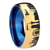 8mm LA Las Vegas City Dome Polish Gold Tungsten Blue Plated Inside Mens Ring