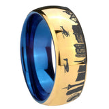 8mm LA Las Vegas City Dome Polish Gold Tungsten Blue Plated Inside Mens Ring