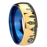 8mm UK London City Dome Polish Gold Tungsten Blue Plated Inside Mens Ring