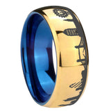 8mm UK London City Dome Polish Gold Tungsten Blue Plated Inside Mens Ring