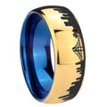 CA San Francisco City Dome Polish Gold Tungsten Blue Ring