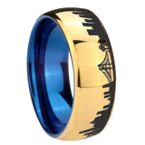 8mm CA San Francisco City Dome Polish Gold Tungsten Blue Plated Inside Mens Ring