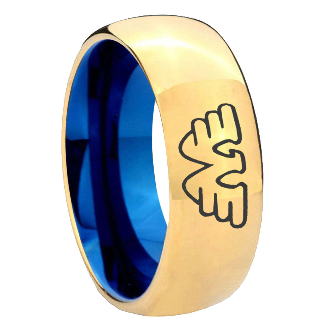 8mm Waylon Jennings Dome Gold Blue Tungsten Wedding Ring