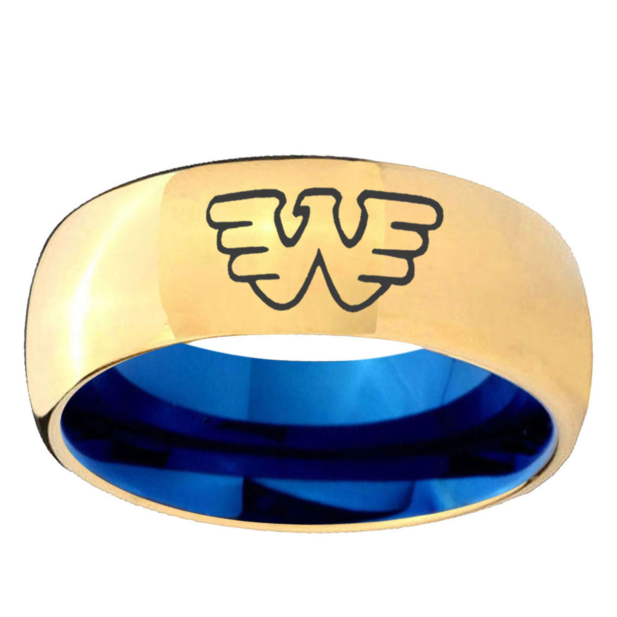 Waylon Jennings Dome Gold Blue Tungsten Wedding Ring