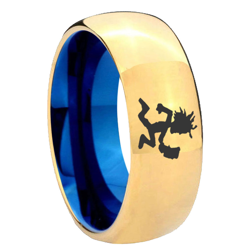 8mm Hatchet Man Dome Gold Blue Tungsten Carbide Wedding Ring