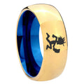 8mm Hatchet Man Dome Gold Blue Tungsten Carbide Wedding Ring