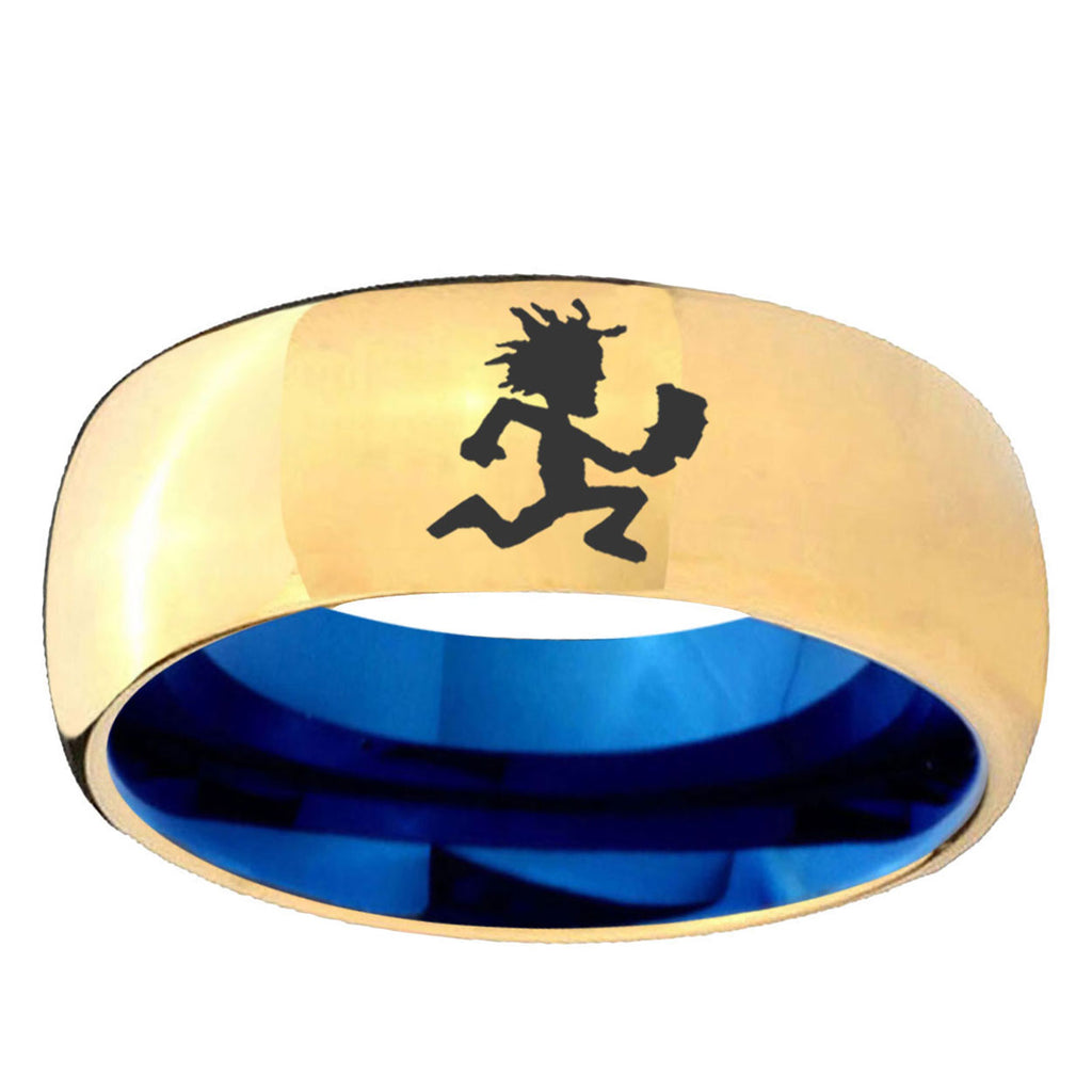 Hatchet Man Dome Gold Blue Tungsten Carbide Wedding Ring