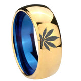 8mm-Marijuana-Leaf-Dome-Gold-Blue-Tungsten-Carbide-Wedding-Ring