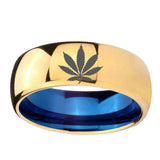 8mm-Marijuana-Leaf-Dome-Gold-Blue-Tungsten-Carbide-Wedding-Ring