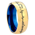 8mm Heart Beat forever Heart always Dome Gold Blue Tungsten Ring