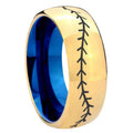 8mm Baseball Dome Gold Blue Tungsten Carbide Wedding Ring