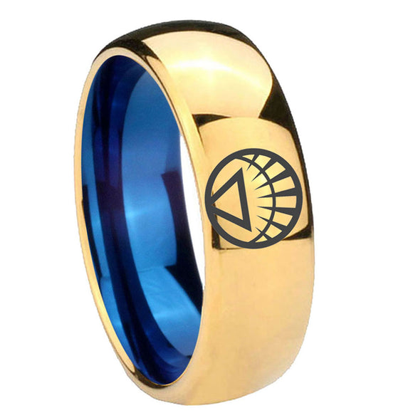 8mm White Lantern Dome Blue Gold Tungsten Wedding Band For Men