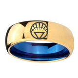 8mm White Lantern Dome Blue Gold Tungsten Wedding Band For Men